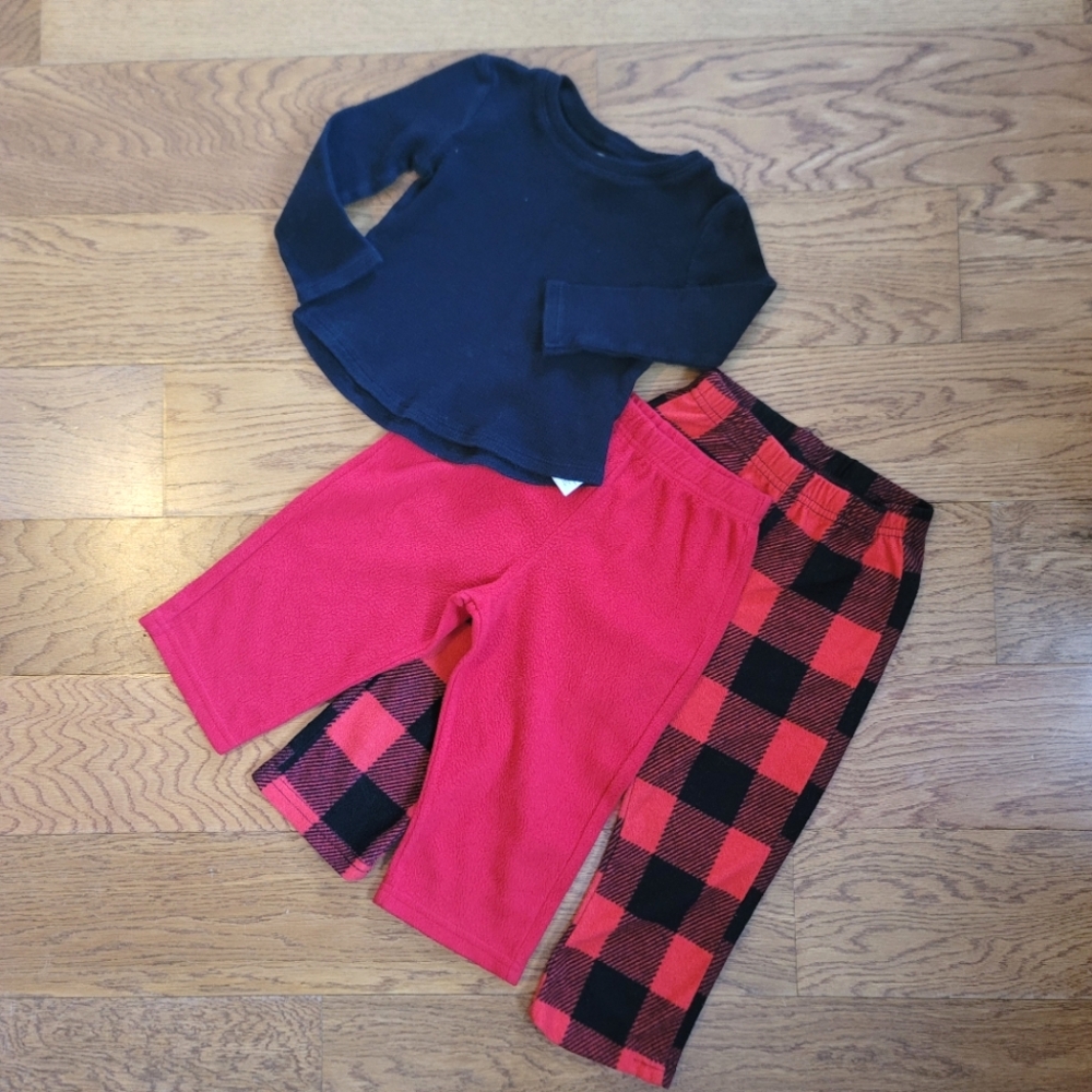 Children's Black Top and Red Plaid Pants Set 2T
